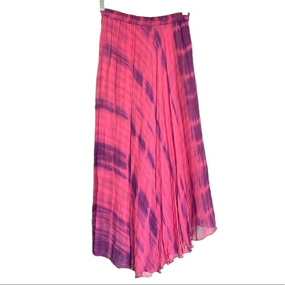 VINTAGE Batik Skirt Tie Dye Pink Purple Linen Lined Handkerchief Womens XS - Picture 3 of 7
